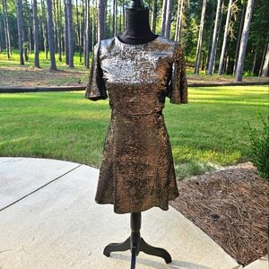 FRENCH CONNECTION Alara Metallic Cutout Dress Flared Sleeves Size 2